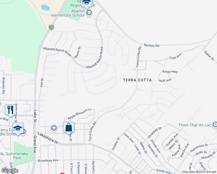 map of restaurants, bars, coffee shops, grocery stores, and more near 3992 Hudson Lane in Lake Elsinore