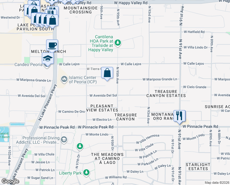 map of restaurants, bars, coffee shops, grocery stores, and more near 23818 North 95th Avenue in Peoria
