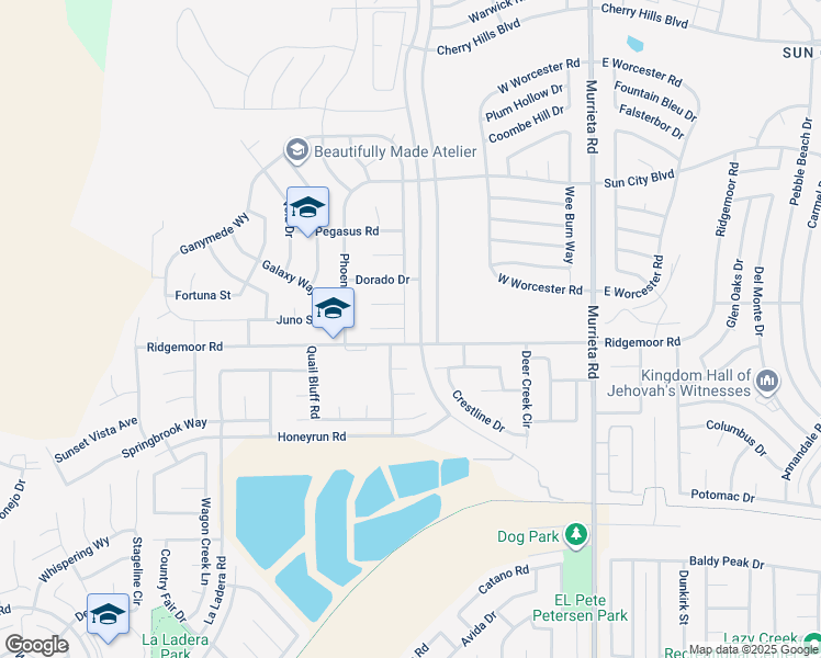 map of restaurants, bars, coffee shops, grocery stores, and more near 28952 Milky Way in Menifee