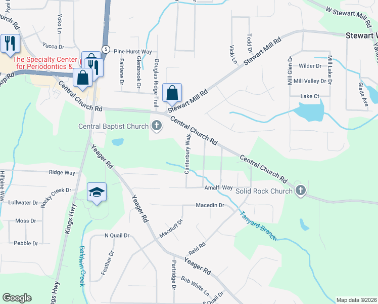 map of restaurants, bars, coffee shops, grocery stores, and more near 3877 Canterbury Walk in Douglasville