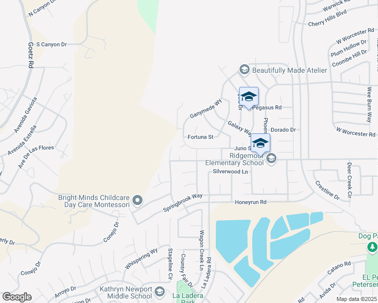 map of restaurants, bars, coffee shops, grocery stores, and more near 25063 Juno Street in Menifee