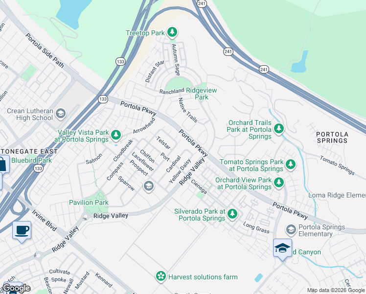 map of restaurants, bars, coffee shops, grocery stores, and more near 104 Fieldwood in Irvine