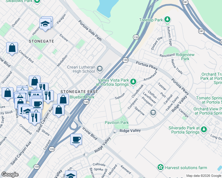 map of restaurants, bars, coffee shops, grocery stores, and more near 71 Origin in Irvine