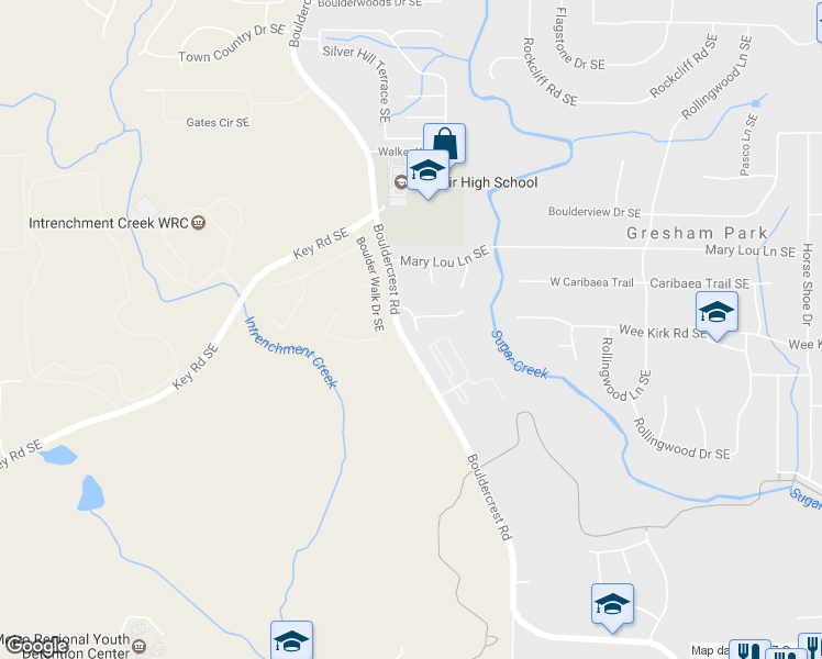 map of restaurants, bars, coffee shops, grocery stores, and more near 2951 Sugarcreek Lane in Atlanta