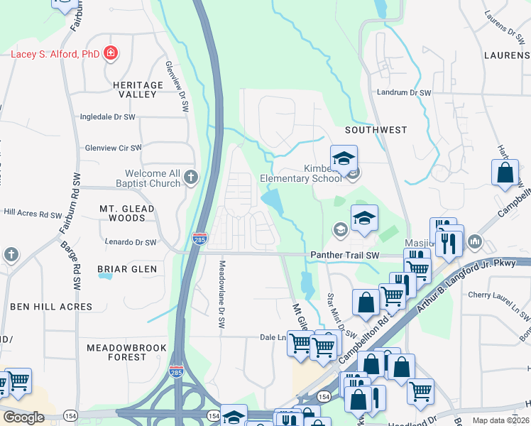 map of restaurants, bars, coffee shops, grocery stores, and more near 3178 Imperial Circle Southwest in Atlanta