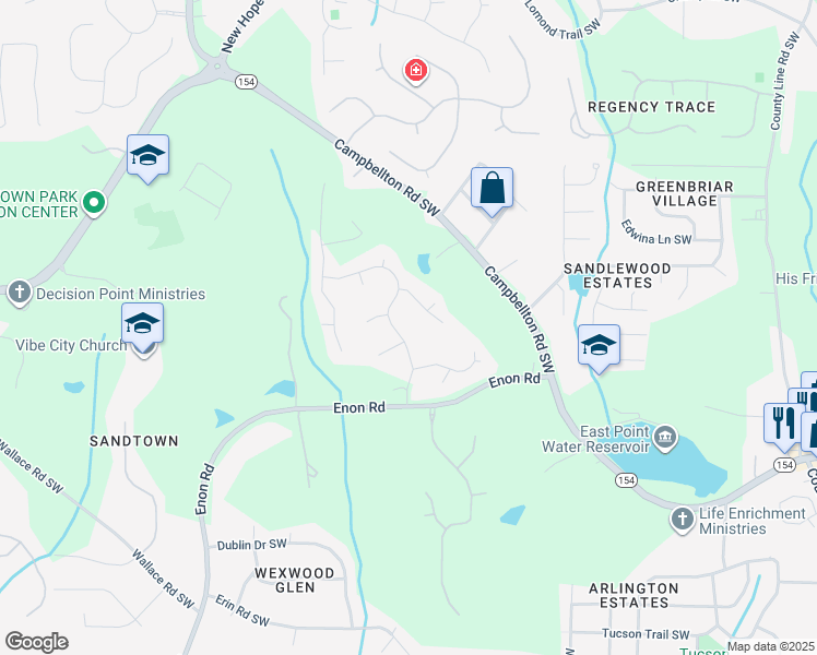 map of restaurants, bars, coffee shops, grocery stores, and more near 425 Piney Way Southwest in Atlanta