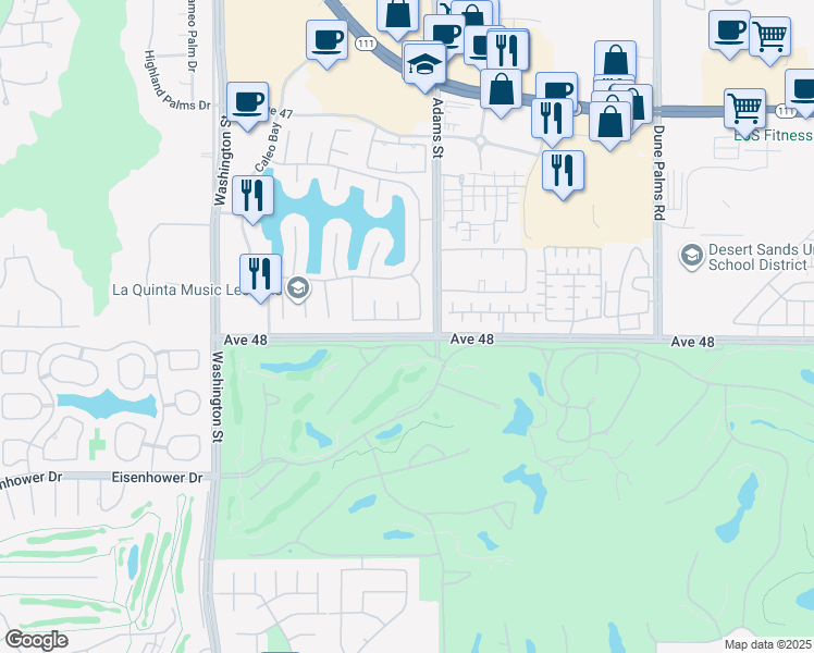 map of restaurants, bars, coffee shops, grocery stores, and more near 78955 Vía Trieste in La Quinta