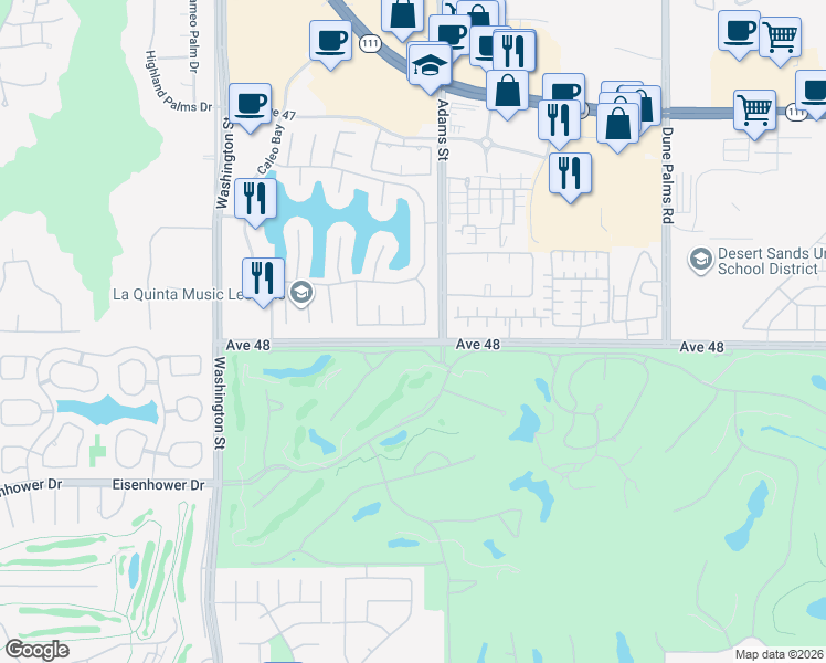 map of restaurants, bars, coffee shops, grocery stores, and more near 78965 Vía Trieste in La Quinta