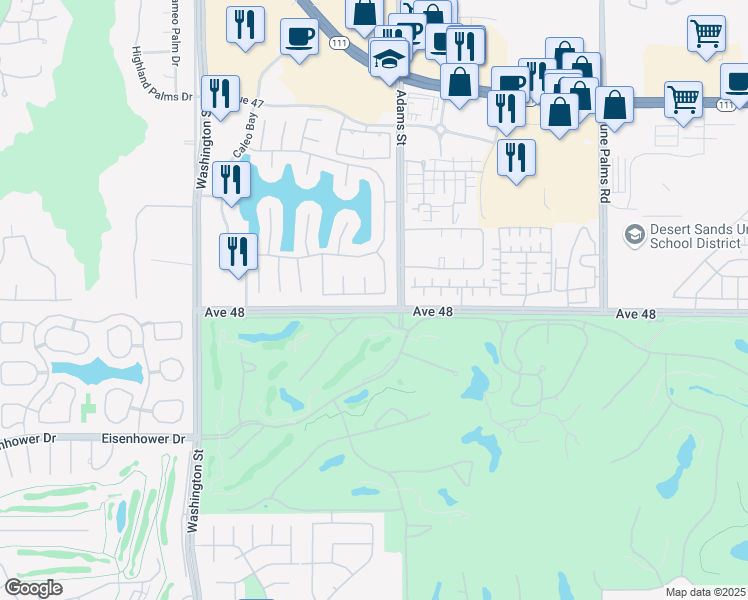 map of restaurants, bars, coffee shops, grocery stores, and more near 78965 Vía Trieste in La Quinta