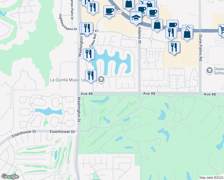 map of restaurants, bars, coffee shops, grocery stores, and more near 47970 Vía Jardin in La Quinta