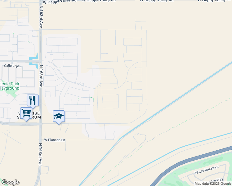 map of restaurants, bars, coffee shops, grocery stores, and more near Unnamed Road in Surprise