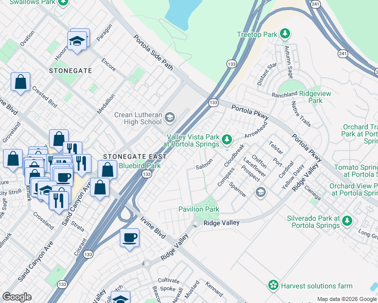 map of restaurants, bars, coffee shops, grocery stores, and more near 71 Origin in Irvine