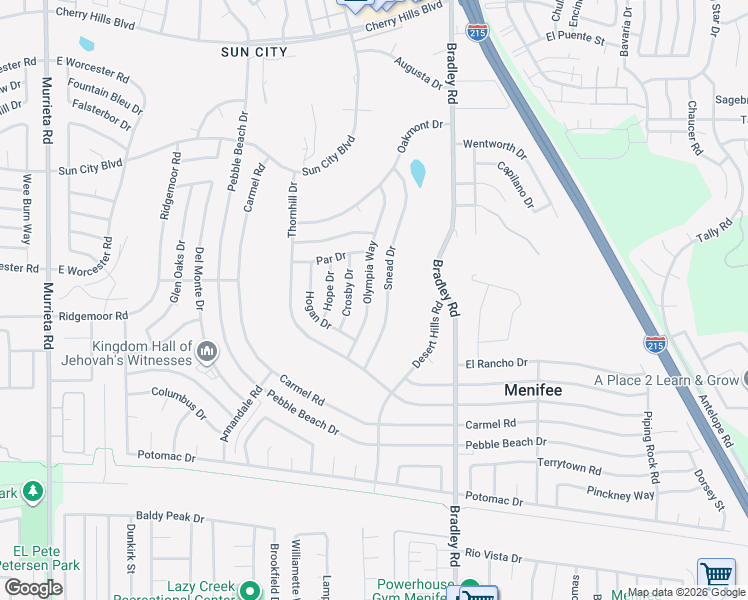 map of restaurants, bars, coffee shops, grocery stores, and more near 28960 Olympia Way in Menifee
