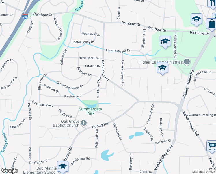 map of restaurants, bars, coffee shops, grocery stores, and more near 2918 Secretariat Court in Decatur