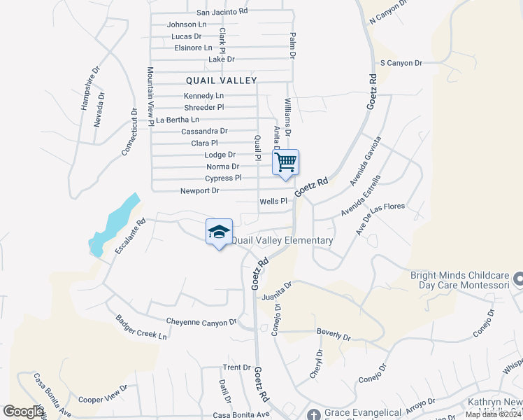 map of restaurants, bars, coffee shops, grocery stores, and more near 23860 Sierra Drive in Canyon Lake
