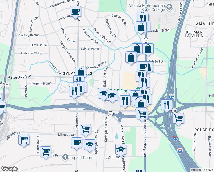 map of restaurants, bars, coffee shops, grocery stores, and more near 1988 Bader Avenue Southwest in Atlanta