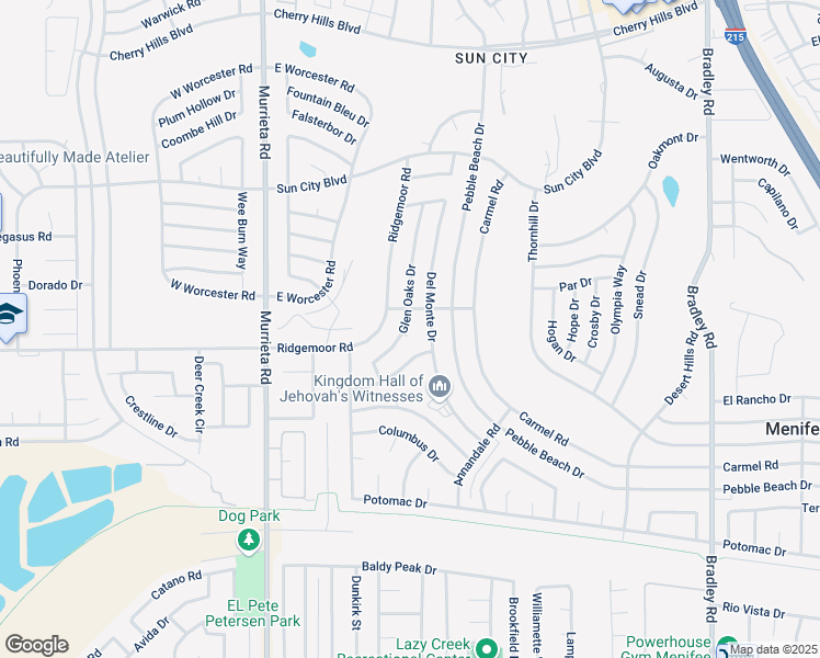 map of restaurants, bars, coffee shops, grocery stores, and more near 28970 Exmoor Court in Menifee