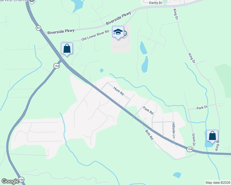 map of restaurants, bars, coffee shops, grocery stores, and more near 2263 Hunt Road in Douglasville