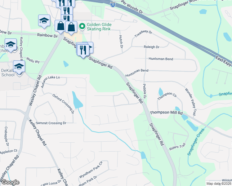 map of restaurants, bars, coffee shops, grocery stores, and more near 4356 Pleasant Ridge Road in Decatur