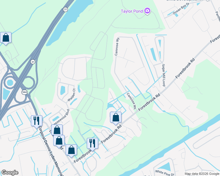 map of restaurants, bars, coffee shops, grocery stores, and more near 550 Running Deer Tr in Myrtle Beach