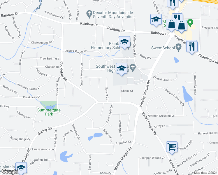 map of restaurants, bars, coffee shops, grocery stores, and more near 2914 Sunset Ct in Decatur