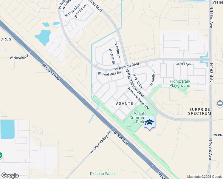 map of restaurants, bars, coffee shops, grocery stores, and more near 23825 North 169th Lane in Surprise