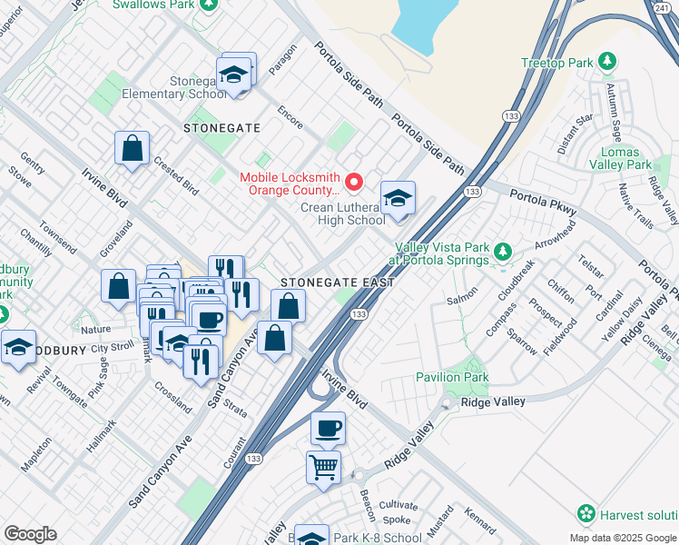 map of restaurants, bars, coffee shops, grocery stores, and more near 22 Maycrest in Irvine
