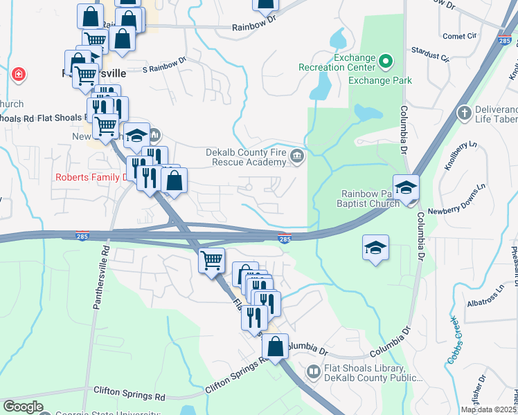 map of restaurants, bars, coffee shops, grocery stores, and more near 3100 Lumby Drive in Decatur