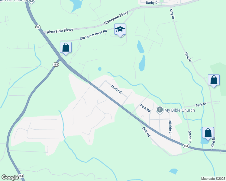 map of restaurants, bars, coffee shops, grocery stores, and more near 2255 Hunt Road in Douglasville