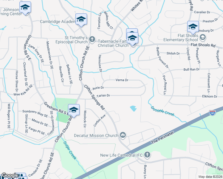 map of restaurants, bars, coffee shops, grocery stores, and more near 2275 Aurie Drive in Decatur