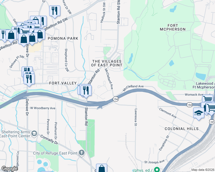 map of restaurants, bars, coffee shops, grocery stores, and more near 1733 Carter Circle in East Point