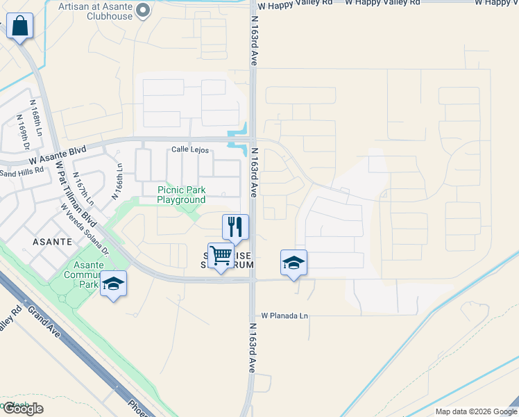 map of restaurants, bars, coffee shops, grocery stores, and more near 23849 North 163rd Drive in Surprise