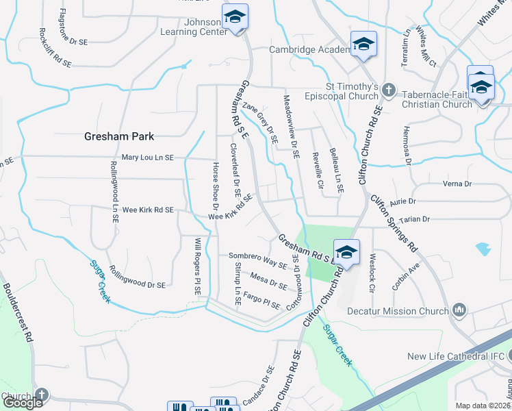 map of restaurants, bars, coffee shops, grocery stores, and more near 2973 Gresham Road South East in Atlanta