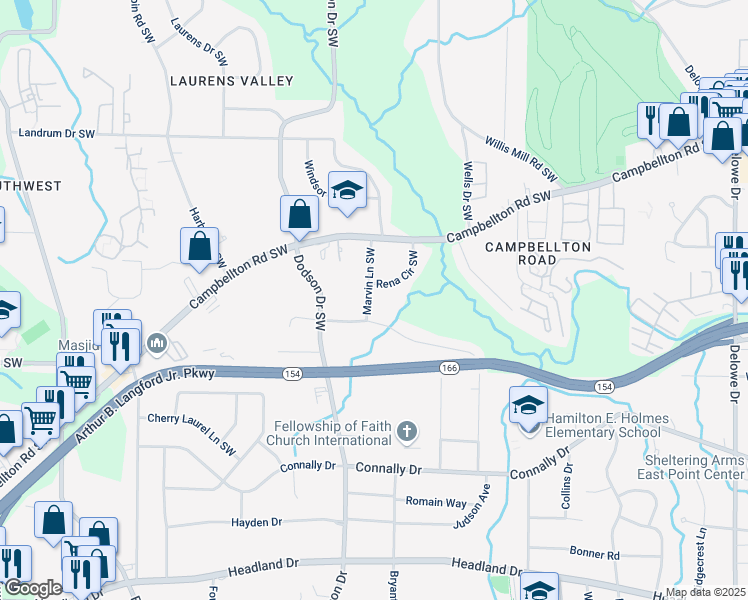 map of restaurants, bars, coffee shops, grocery stores, and more near 2006 Rena Circle Southwest in Atlanta