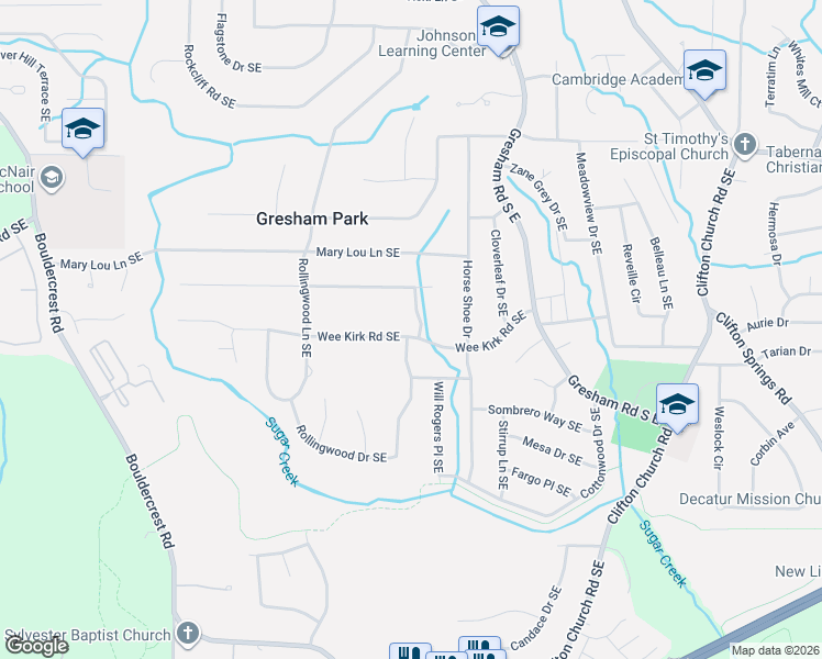 map of restaurants, bars, coffee shops, grocery stores, and more near 1904 Wee Kirk Road Southeast in Atlanta