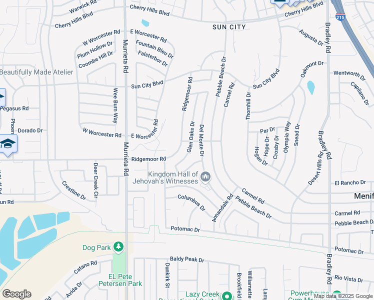 map of restaurants, bars, coffee shops, grocery stores, and more near 28981 Glen Oaks Drive in Menifee