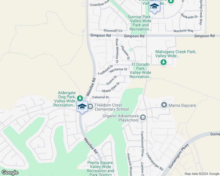 map of restaurants, bars, coffee shops, grocery stores, and more near 29144 Abelia Glen Street in Menifee