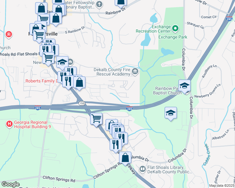 map of restaurants, bars, coffee shops, grocery stores, and more near 3102 Lumby Drive in Decatur