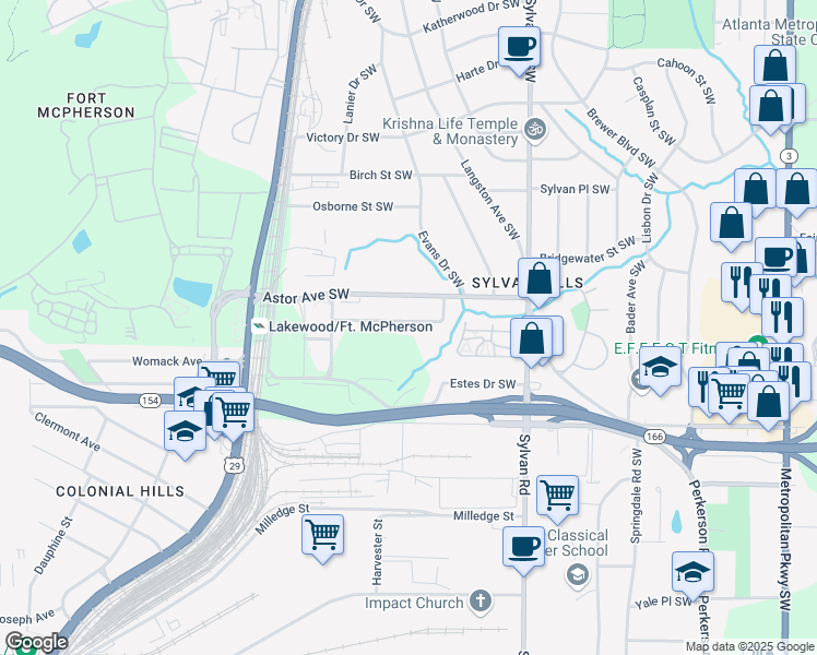 map of restaurants, bars, coffee shops, grocery stores, and more near 1050 Regent Street Southwest in Atlanta