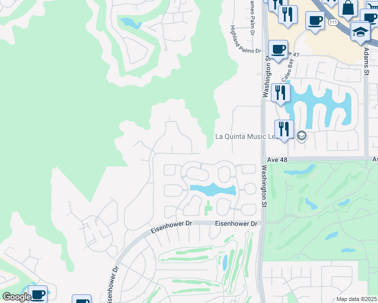 map of restaurants, bars, coffee shops, grocery stores, and more near 47925 Wind Spirit Drive in La Quinta
