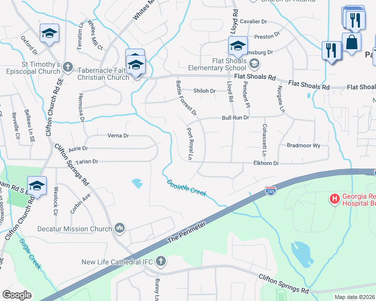 map of restaurants, bars, coffee shops, grocery stores, and more near 2432 Elkhorn Drive in Decatur