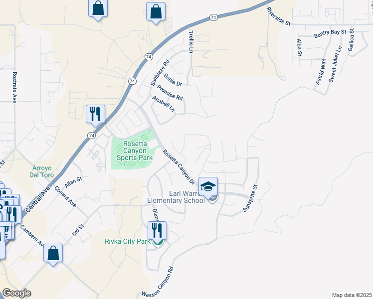 map of restaurants, bars, coffee shops, grocery stores, and more near 41004 Chambord Drive in Lake Elsinore