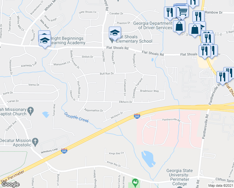map of restaurants, bars, coffee shops, grocery stores, and more near 2601 Laurice Court in Decatur