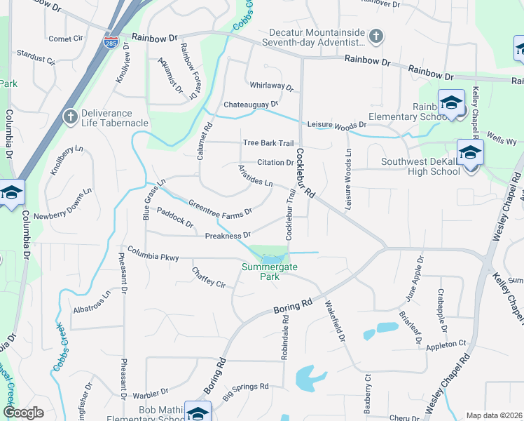 map of restaurants, bars, coffee shops, grocery stores, and more near 3745 Greentree Farms Drive in Decatur