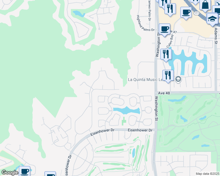 map of restaurants, bars, coffee shops, grocery stores, and more near 47925 Wind Spirit Drive in La Quinta