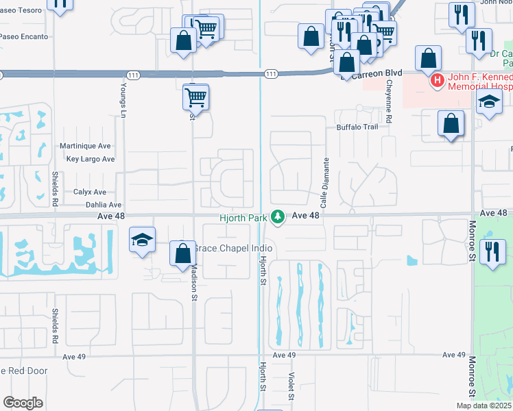 map of restaurants, bars, coffee shops, grocery stores, and more near 47941 Calle Hermosa in Indio