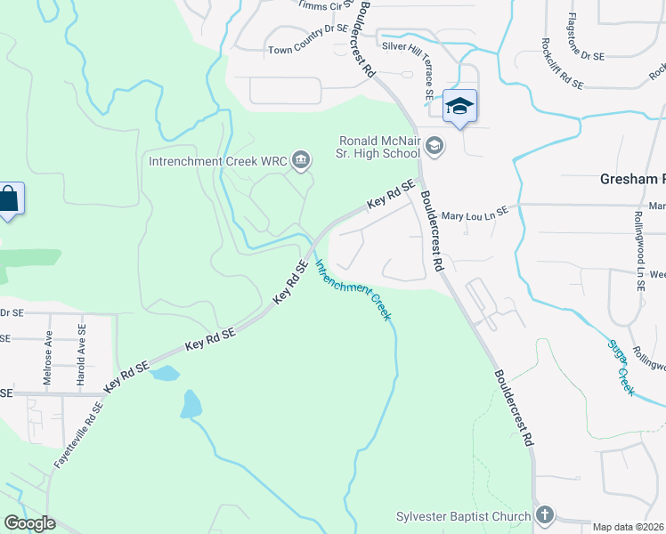 map of restaurants, bars, coffee shops, grocery stores, and more near 2996 Boulder Walk Court Southeast in Atlanta