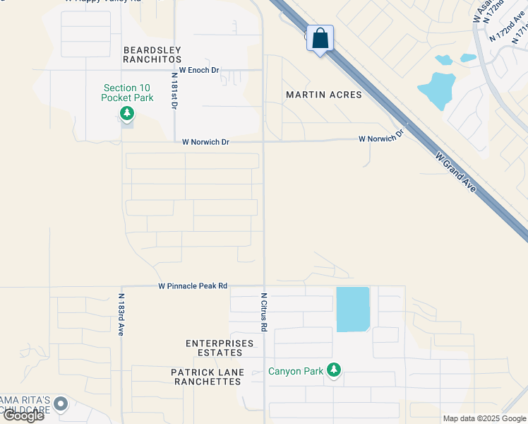 map of restaurants, bars, coffee shops, grocery stores, and more near 23819 North Citrus Road in Surprise