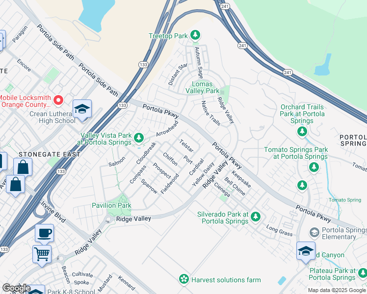 map of restaurants, bars, coffee shops, grocery stores, and more near 128 Telstar in Irvine