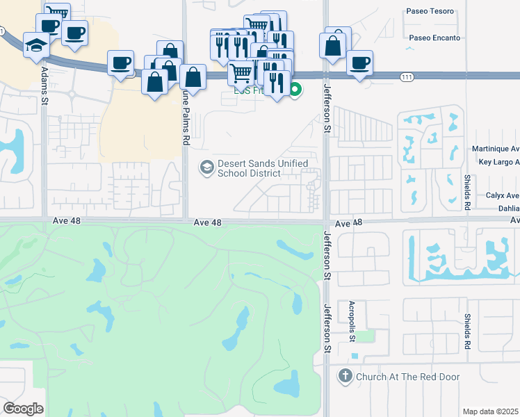 map of restaurants, bars, coffee shops, grocery stores, and more near 79756 Cassia Street in La Quinta